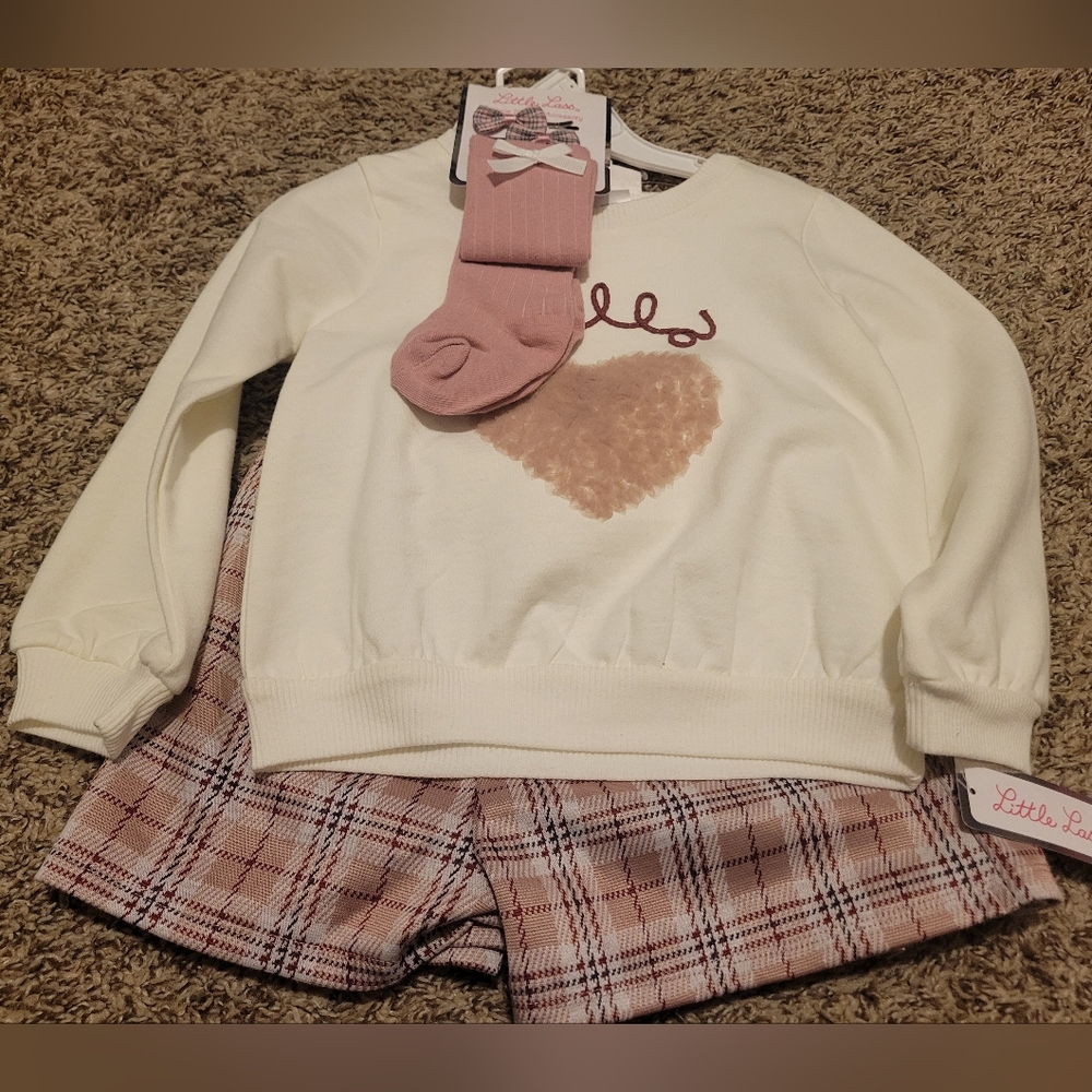 Little Lass Ivory Sweater and Plaid Shorts Outfit